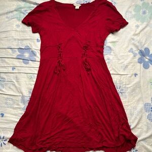 Aeropostale Women's Wine Red V-Neck Mini Dress